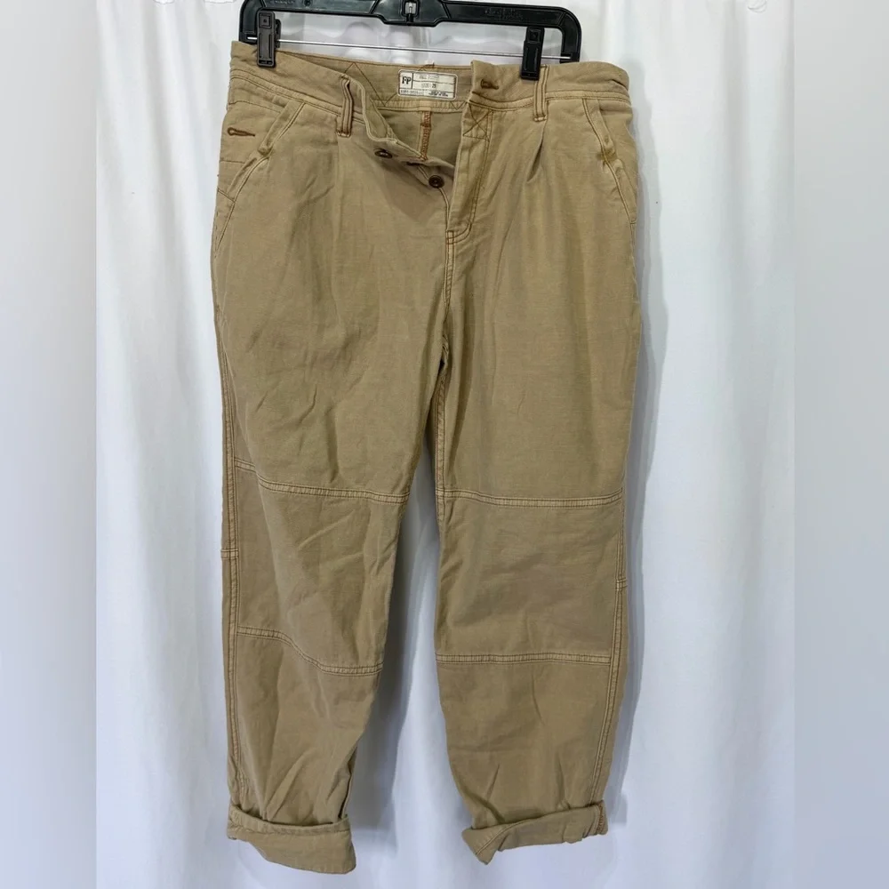 Free People Tan Cropped Utility Pants